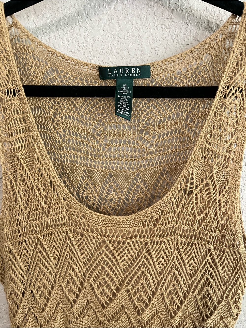 Lauren Ralph Lauren Linen Crochet Fringe Lined Midi Dress Tan Medium - Picture 7 of 13